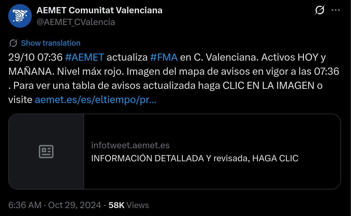 AEMET tweet nivel máx. rojo