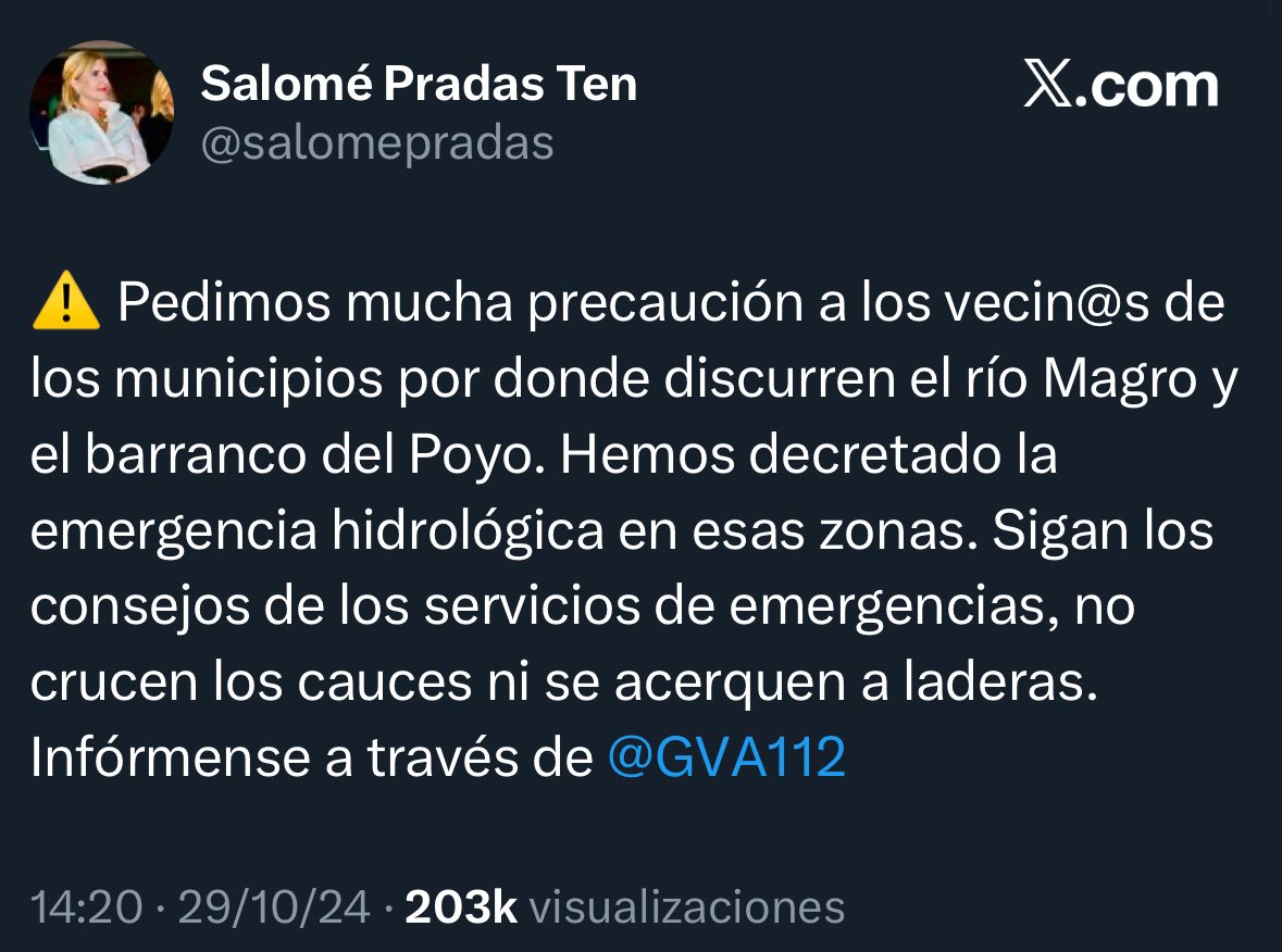 Salmoé Pradas publica "emergencia hidrológica" en twitter